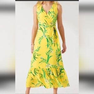 Tommy Bahama Floral Glow Tie Yellow Sleeveless Maxi Dress Size 6 NWOT